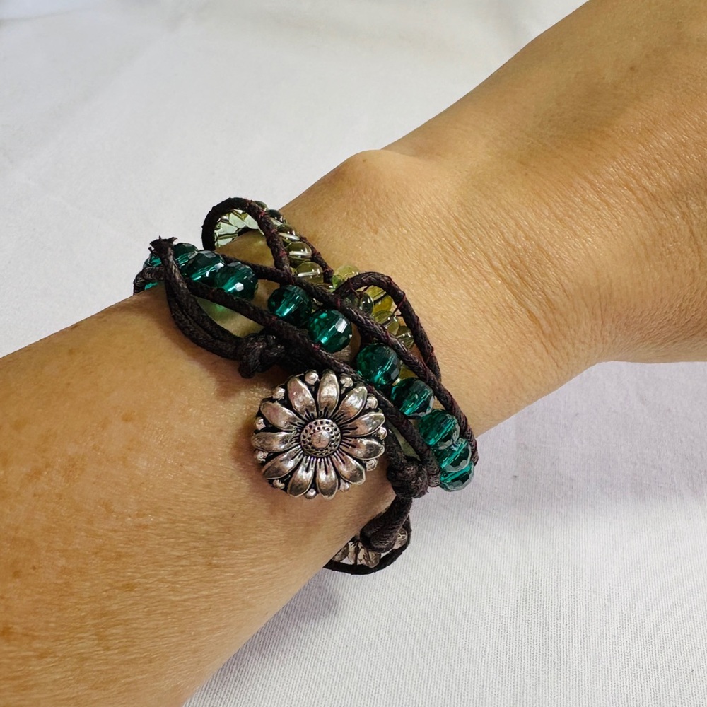 Multi-Green Beaded Wrap Bracelet